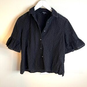 Madewell Black Eyelet Ruffle Sleeve Button Up Blouse
